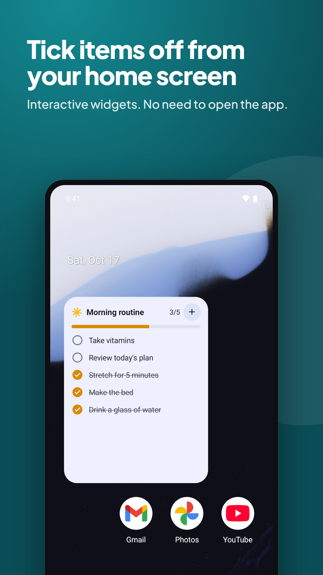 Tickround checklist widget on an Android home screen